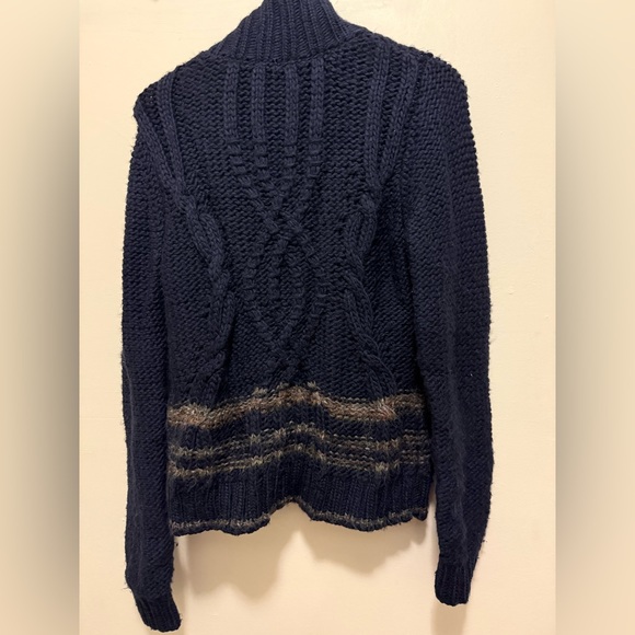 Free People North Star Cardigan Navy Cable Knit with Faux Fur Collar Sz S/P - Picture 5 of 7